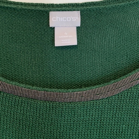 Chico’s Linen Cotton Metallic Green Sweater  4 - Picture 7 of 9